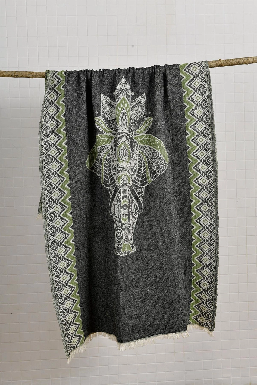 Yeşil-siyah Elephant Peştemal Çok Renkli