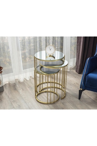 Napoli Gold Metal Ayaklı, Aynalı,3'Lü Zigon Sehpa