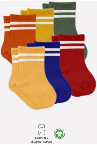 Bistyle 6'lı Penye Çemberli Soket Çorap Bs6003 Sarı 001