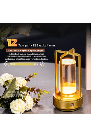 Usb Şarjlı Dokunmatik Kademesiz Led Gece Lambası Masa Lambası 3ışık Modu Dekoratif Ev Kafe Restoran Altın