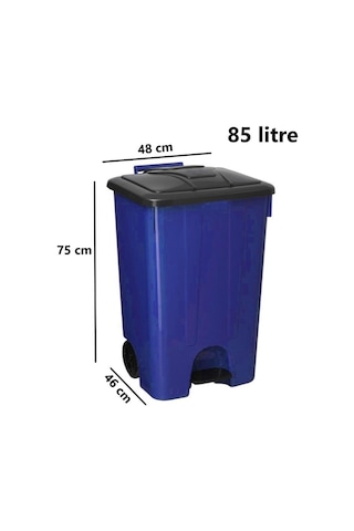 Omnipazar Sy-4265 Mavi 85 Lt Köşeli Pedallı Tekerlekli Çöp Kovası