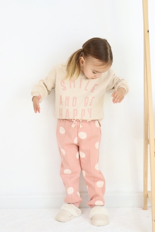 Kız Çocuk Smile And Happy Baskılı Kalın Eşofman Takımı Ekru