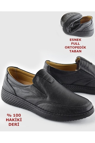 7575 Ortopedik Taban Yumuşak Hakiki Deri Mevsimlik Kışlık Erkek Ayakkabı Siyah