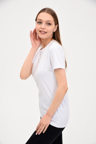 Kadın Bisiklet Yaka Basic T-Shirt Beyaz