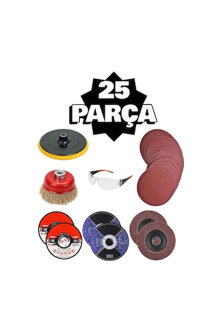 Avuç Taşlama Spiral Makinesi 115 Mm Cırt Zımpara Flap Inox Metal Kesme Kesici Disk Seti 25 Parça