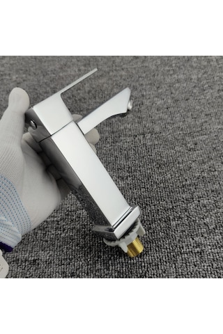 Yunboo Ev Banyo Lavabo Tek Soğuk Su Kranı, Altın Kaplama Dörtgen Tipi, Dayanıklı Malzeme, Ev Kullanıma Uygun Altın