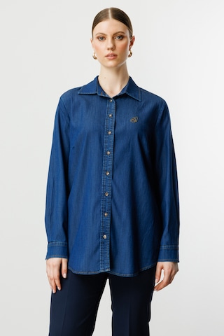 Ekol Kadın Büyük Beden Kelebek İşlemeli Gömlek 3502 Indigo İndigo