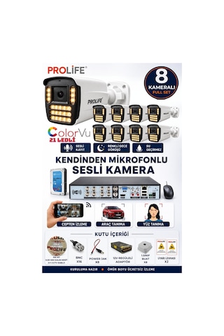 8 Li Sesli Güvenlik Kamerası 5 Mp Gece Renkli Full Hd Kamera Seti
