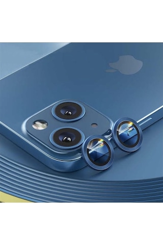 Apple Uyumlu iPhone 14 Plus Kamera Koruyucu Lens Mercek Metal Çerçeveli 2li Set Mavi Blue