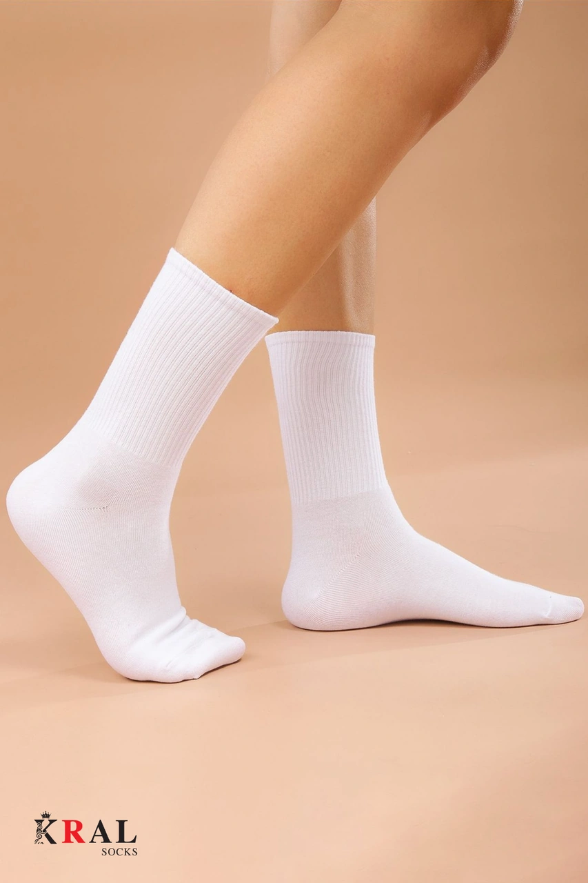 Kral Socks Unisex Siyah-beyaz 6 Çift Pamuklu Tenis Spor Uzun Soket Boy Çorap Siyah - Beyaz