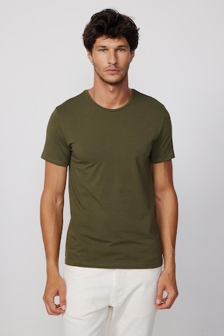 Tudors Slim Fit Bisiklet Yaka Düz Basıc Kısa Kol Haki T-Shirt-27718-Haki