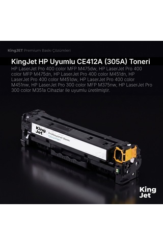 Kingjet Hp Uyumlu Ce412a 305a Sarı Standart Kapasiteli Tekli Çipli Muadil Toner Laserjet Pro 400 Color Mfp M475dn 11850864