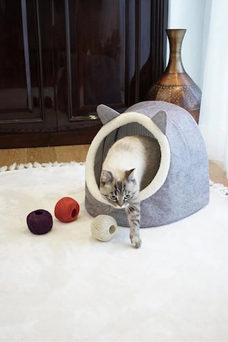 Kedi Köpek Evi Yumuşak Pofuduk Tabanlı Dekoratif Kompakt Tasarım 34x40x35 Cm