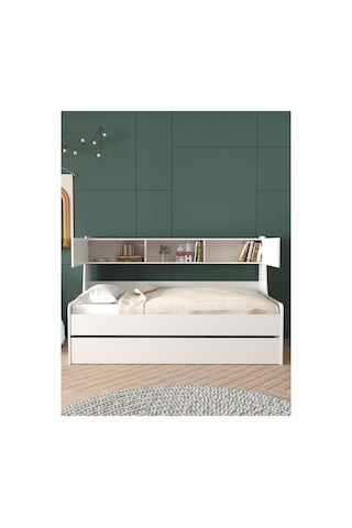 Yavrulu Karyola, Viyole Kapaklı, Kitaplıklı Yavrulu Karyola - 90x200 / Beyaz