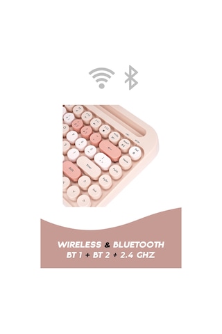 Everest K-98 Latte 2.4G+BT1+BT2 Mac Wın Klavye Pembe