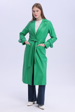 Selectmoda Kadın Kemerli Uzun Kaban Yeşil