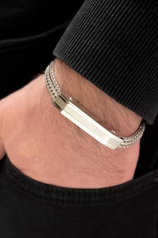 Çelik Erkek Bileklik Balıksırtı Kordon Silver Renk Baget Kesim Gümüş