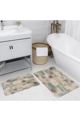 Rovigo Home Baskılı Kaymaz Taban 2 Li Banyo Paspas Takım Rvg5228-100X60-60X50 Çok Renkli
