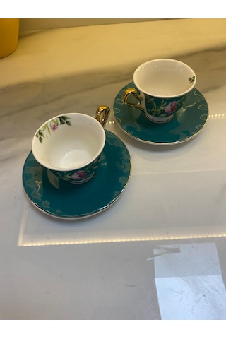 Vanilla New Bone China Kahve Fincanı 2 Kişilik Koyu Yeşil