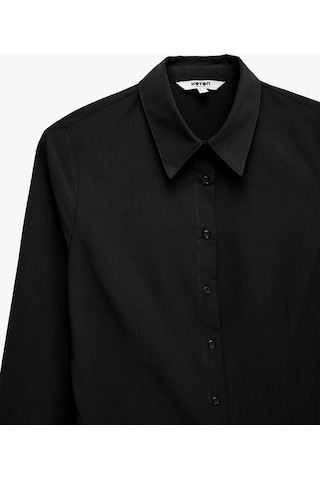 Koton Regular Fit Pamuk Karışımlı Klasik Yaka Uzun Kollu Gömlek Siyah 7wak60180uw