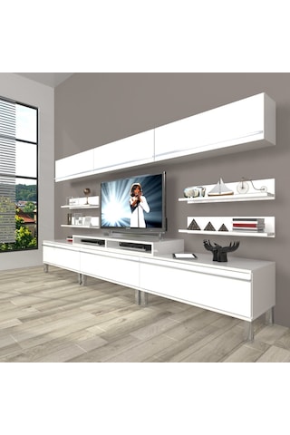 Decoraktiv Ekoflex 8y Mdf Krom Ayaklı Tv Ünitesi Tv Sehpası Beyaz