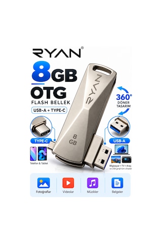 8 Gb Otg Flash Bellek Type-c Usb Bellek Usb 3.0 Çift Girişli 2in1