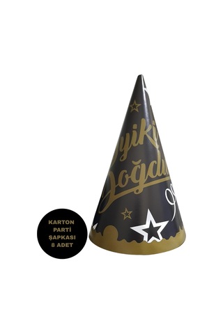 İyiki Doğdun Temalı Siyah Karton Parti Şapkası 8 Adet Tüm Yaşlar