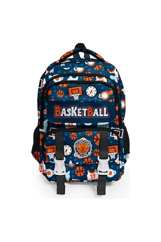 6 Bölümlü İçi Full Astarlı Su Geçirmez İlköğretim Çantası Beslenme+kalemlik Set 1 Adet Basket Lacivert