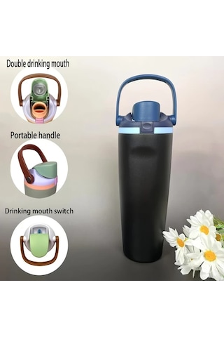 Brightnova Style 2 30oz 900ml Büyük Kapasiteli Paslanmaz Çelik Termos Matara Spor Seyahat 07 Beyaz