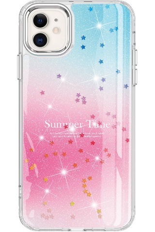 Zeyline Apple Uyumlu iPhone 11 Simli Desenli Parlak Zore Task Kapak-mavi
