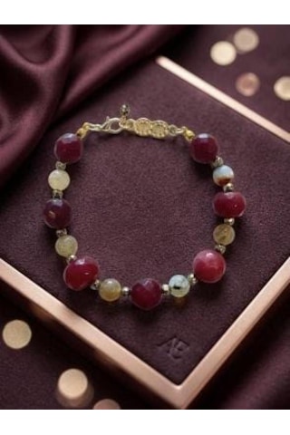 Granat Ve Sarı Akik Doğaltaş Handmade Bileklik Bordo