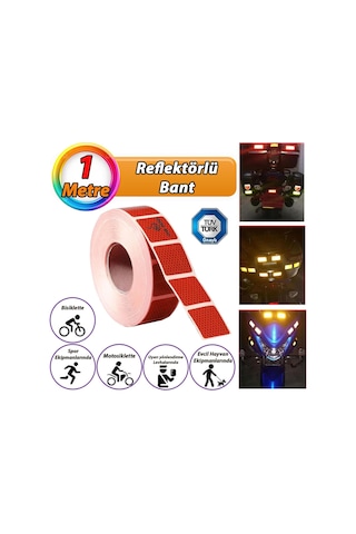 1 Mt Reflektörlü Reflektif Fosforlu Araç Oto Kamyon Şerit Bant Tüvtürk Onaylı Kesikli Kırmızı İkaz Bandı