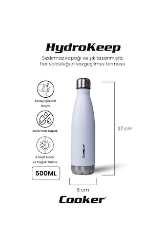 Cooker Hydrokeep 500 Ml Paslanmaz Çelik Şişe Termos Ckr2071 Beyaz