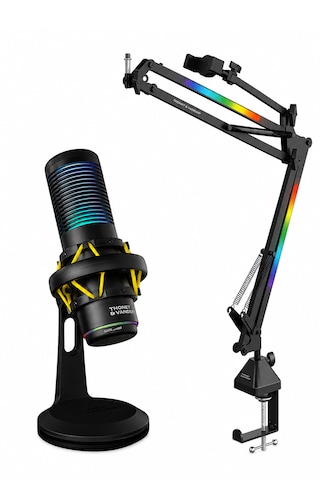 Vx320 Yayıncı Mikrofonu Ve Vx100 Stant Seti Dokunmatik Rgb Led Titreşim Önleme Çok Yönlü Kardioid