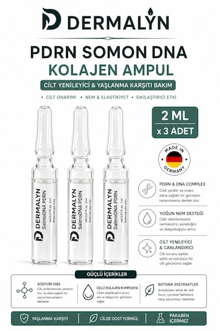 Dermalyn 3 Adet Pdrn Somon Dna Kolajen İçeren Cildi Gençleştirmeye Yardımcı Ampul Serum Dermaroller Dermapen