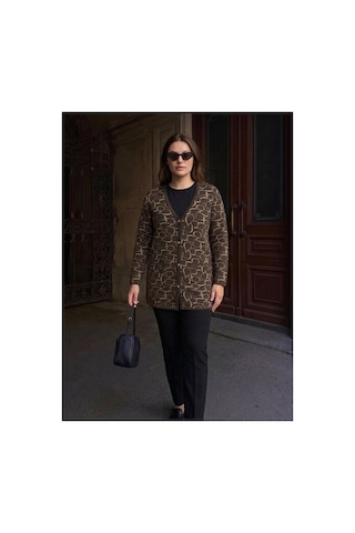 Onno Style Women Kalp Desenli Klasik Triko Düğmeli Ceket Kahverengi Onno Style Women Kalp Desenli Klasik Triko Düğmeli Ceket Kahverengi