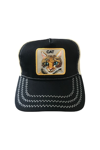 Bd Tekstil Cat Kedi Baskılı Sarı Siyah Şapka Sarı