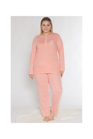 Büyük Beden Battal Uzun Kol Mevsimlik Pijama Takımı Viskon Alperi B790-38 Koyu Somon Büyük Beden Battal Uzun Kol Mevsimlik Pijama Takımı Viskon Alperi B790-38 Koyu Somon