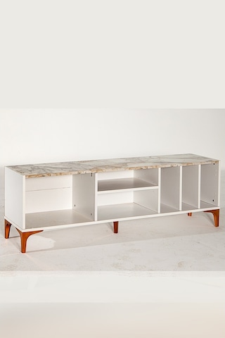 Pietra Tv Ünitesi - Beyaz Mermer Desenli 160 Cm 2 Kapaklı + 2 Raf