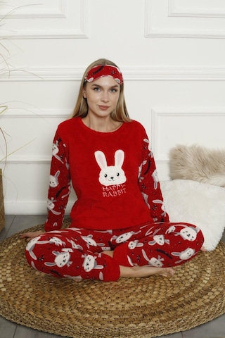 Kadın Uzun Kollu Alt Polar Üst Kışlık Pijama Takımı 02164 Füme