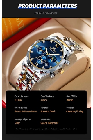 Geeksen Va Va Voom 2741 Kuarc Kol Saati - 42mm Mavi Ekran, 30m Su Geçirmez, Gümüş Çelik Kordon, Roman Rakamlar, Gün/tarih Gösterimi Gümüş - Mavi