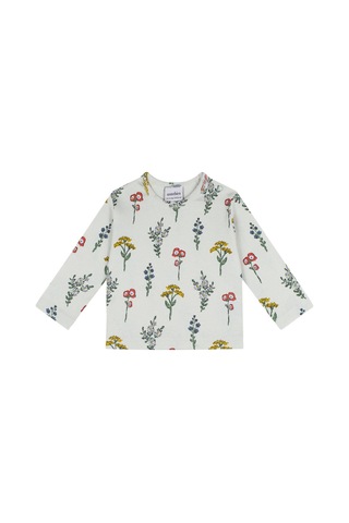 Antebies Organik Gri Botanik Bahçesi Çiçek Desenli Uzunkollu Kız Bebek Tshirt Tayt Takımı Krem