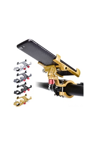 Gajeena Alüminyum Bisiklet Telefon Tutucu - 25-31.8mm Sarıçevre Uyumlu, 55-95mm Genişlik Ayarı, 360 Döner, Siyah Siyah