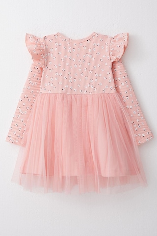 Breeze Kız Çocuk Uzun Kollu Elbise Çiçekli Fiyonklu Tüllü 1.5-5 Yaş, Somon-somon Somon