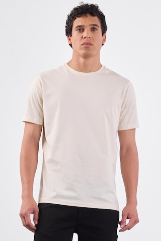 Dufy Ekru Bisiklet Yaka Pamuklu Düz Renk Slim Fit Erkek T-shirt Ekru