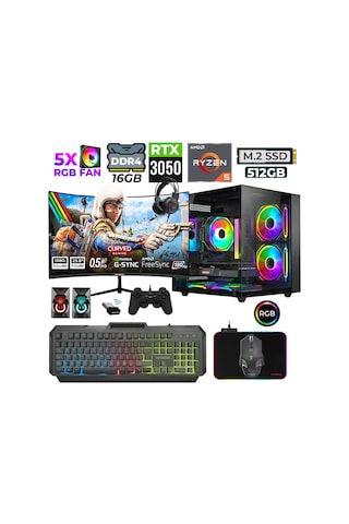 Xaser River X10 R5-5500 16 GB 512 GB M.2 Nvme Ssd 6 GB Rtx3050 23.8" Free Dos Masaüstü Oyuncu Bilgisayarı