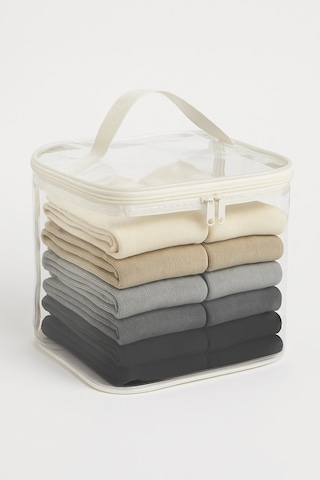5'li Set Şeffaf Kapaklı Hurç 28x32x15 Cm Orta Boy Dolap İçi Kıyafet Ve Havlu Düzenleyici Gümüş