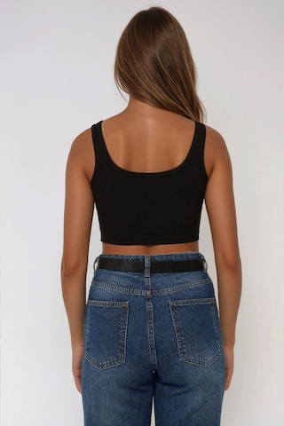 Hiccup Basic Bisiklet Yaka Crop Üst Siyah