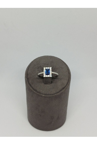 Baget Kesim Lacivert Taşlı Gümüş Yüzük 925 Ayar Şık Ve Zarif Tasarım Gümüş