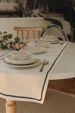 Yakacihome Ziggy Duck Keten Yıkanabilir Leke Tutmaz Lacivert Su Taşı Biyeli Runner 40x140 Cm Kahverengi